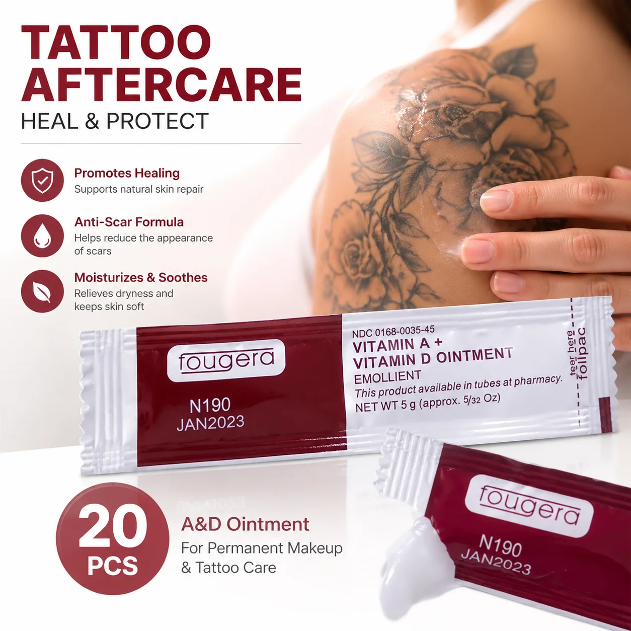 

20pcs Tattoo Aftercare Cream Fougera Vitamin Ointment A&D Anti Scar Repair Wound Healing For Permanent Makeup Tattoo Care