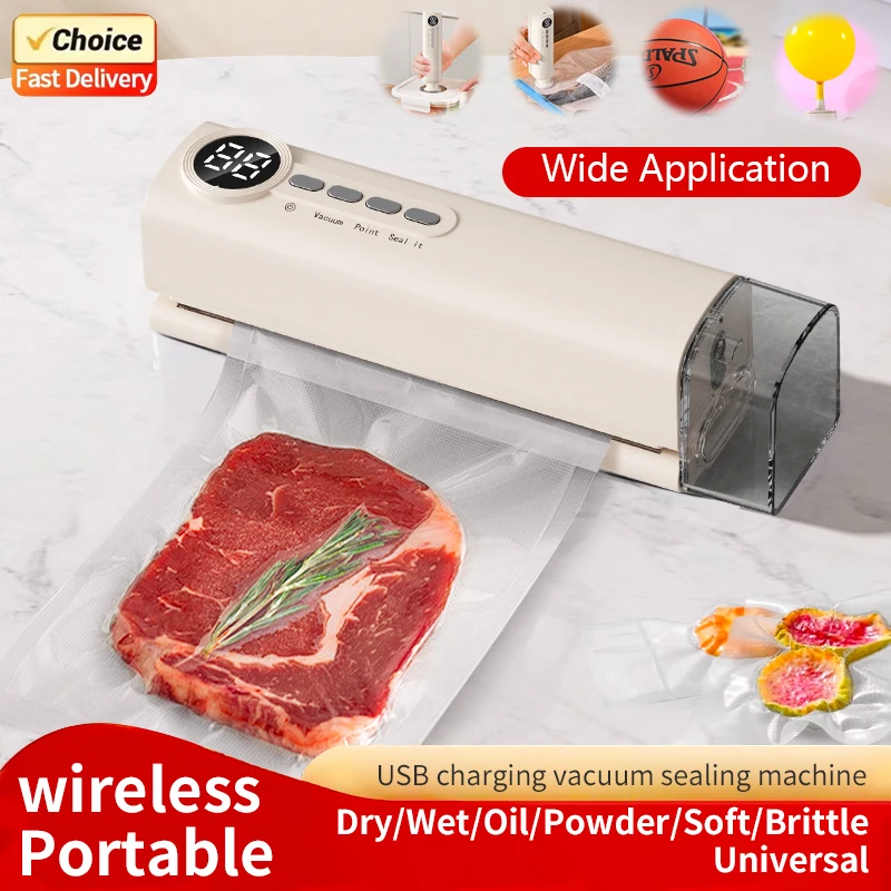 

Мини-беспроводной вакуумный упаковщик с цифровым дисплеем, упаковщик для пищевых пакетов, перезаряжаемый сильный всасывающий термосварщик для кухни, домашнего использования