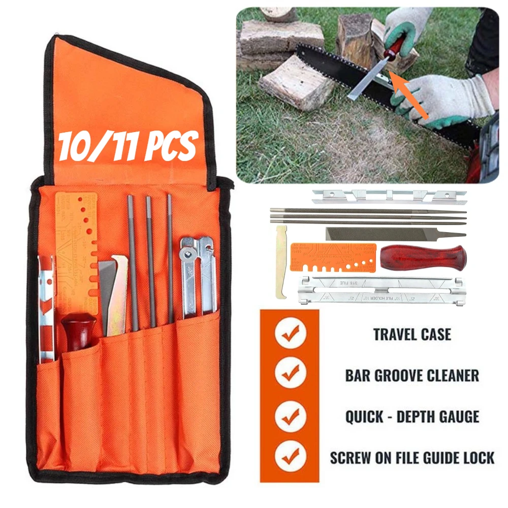 10/11 Pcs Chainsaw File Sharpener Kit Depth Gauge Quick Check Gauge Chain Saw Sharpener Tool