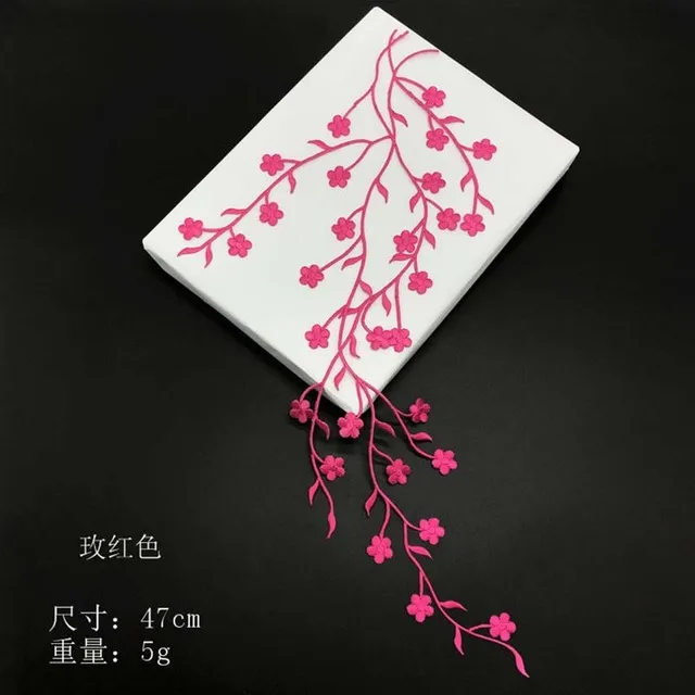 47CM/3D Stoffblumen-Applikation Kleidungsaufnäher, thermoklebend, Pflaumenblüten-Stickerei zum Aufbügeln für Kleider, Cheongsam – Detail 17