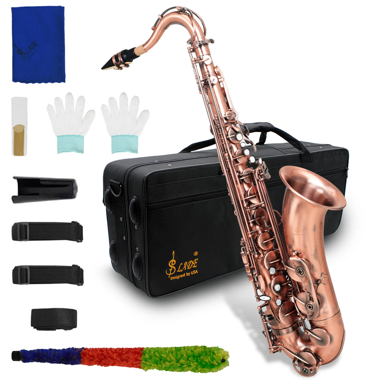 Beginner Adult Student Tenor Saxophone Cross-Border Red Antique Brass Instrument with Box for Students and Musicians