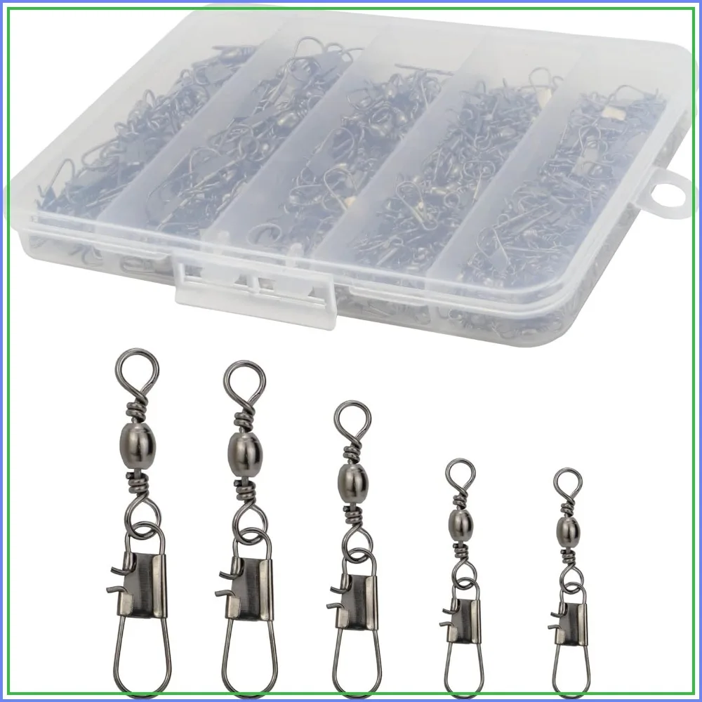 

210pcs Fishing Swivels Snap Swivels Barrel Swivels with Snaps, Saltwater Freshwater Snap Connector