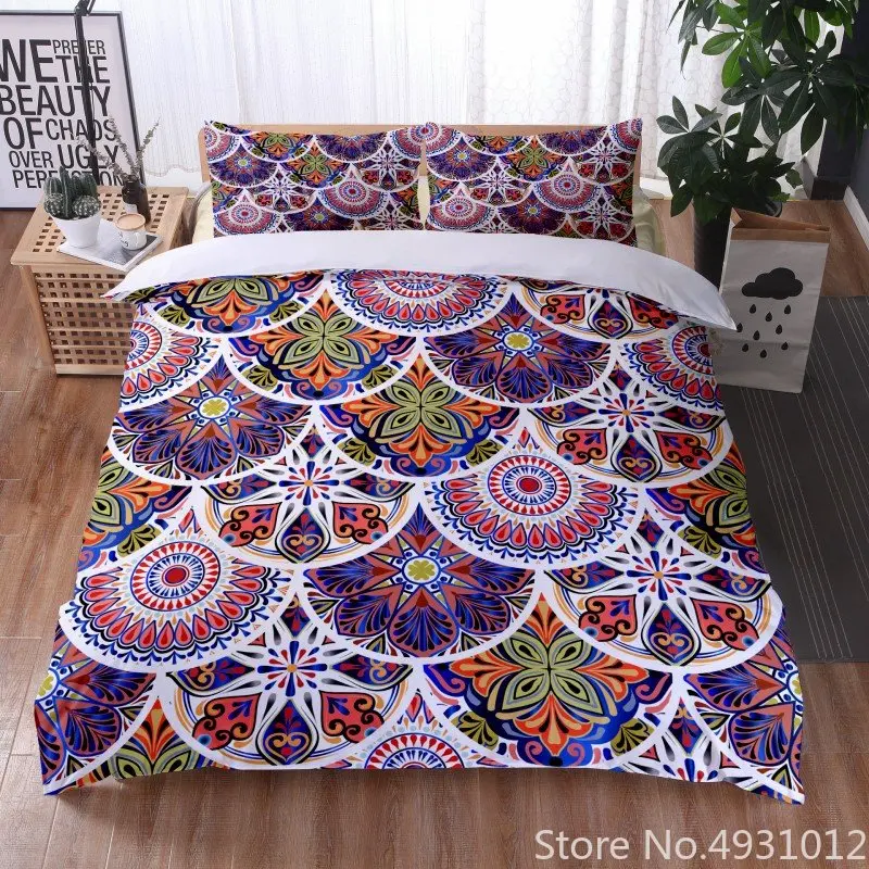 3D Printed Bohemian Style Bedding Set Mandala Duvet Cover Pillow Case Available All Seasons Twin Full Queen King Size