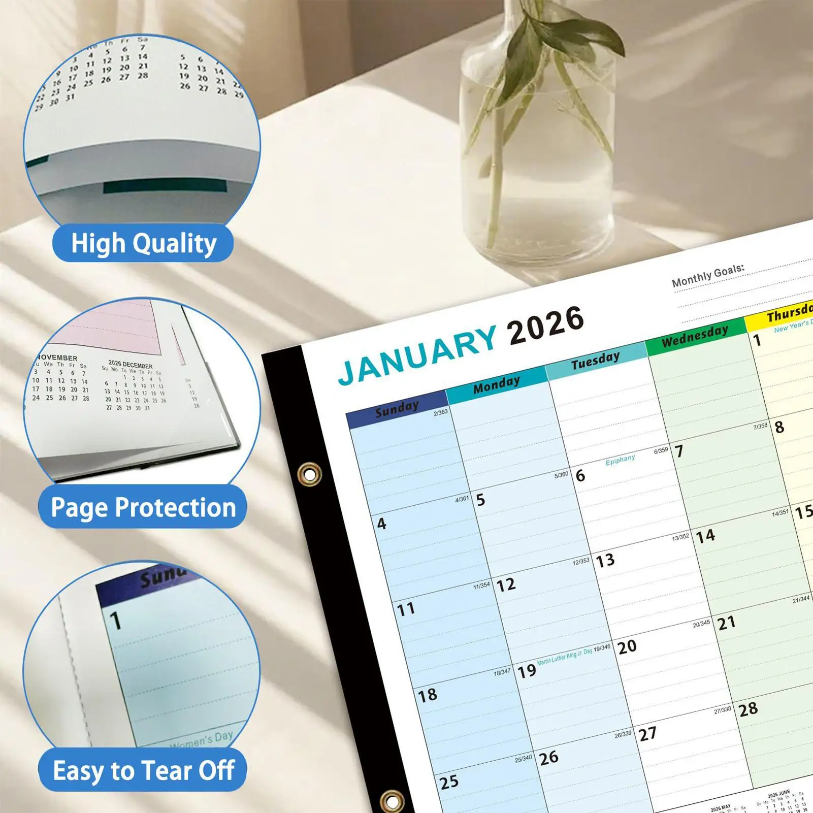 Calendario pianificatore mensile Cancellabile a secco 2026 Calendario da appendere Home Planner Organizer Spazioso calendario da parete da 18 mesi per sala studio