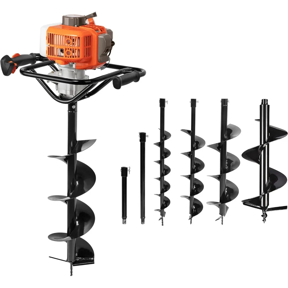 

54cc Post Hole Digger Gas Powered 2 Cycle Earth Auger, 5-Year Warranty Gear Box, 4 Drill Bits 4 6 8 12 + Extension Rod