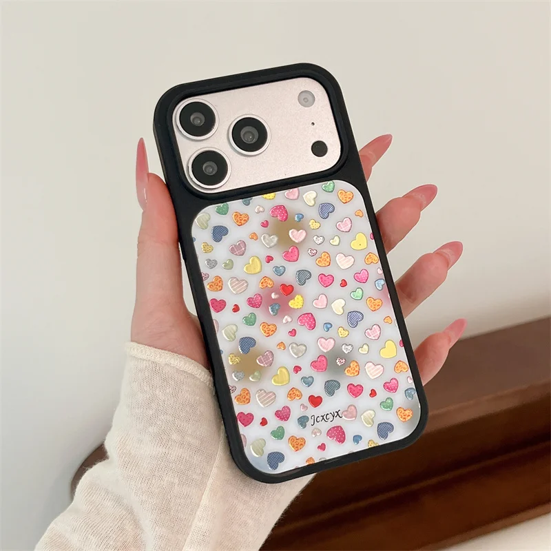 

Cute Colorful Heart Phone Case for iPhone 15 16 17 Pro Max Shockproof Protective Cover Aesthetic Kawaii Case for Girls