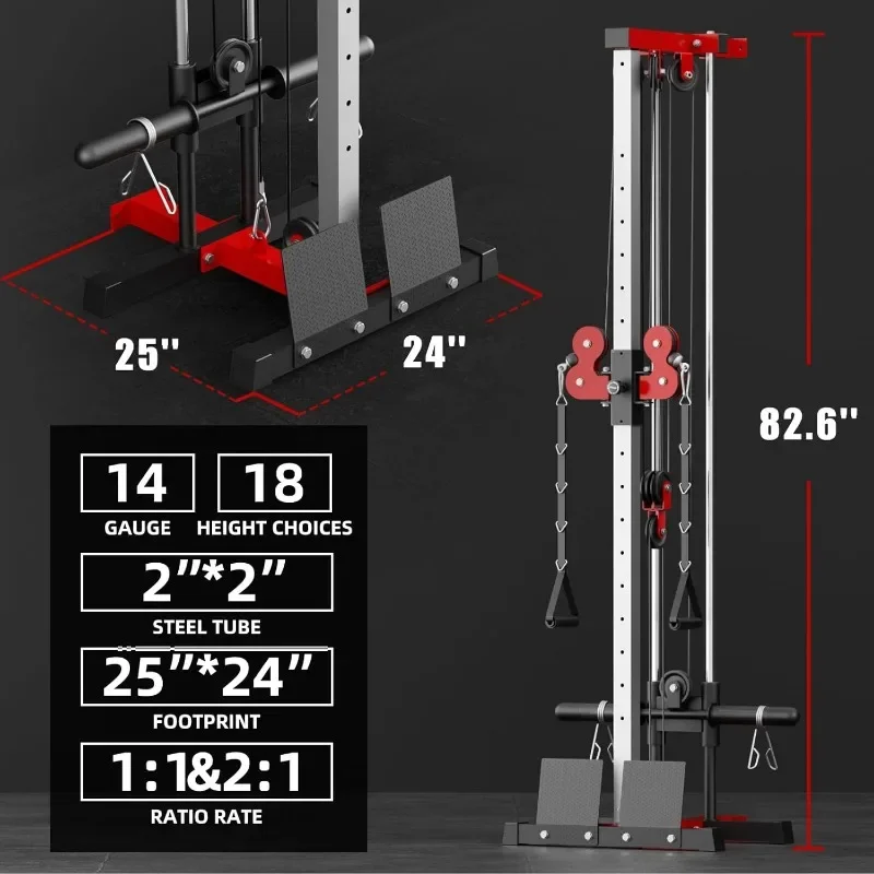 Wall Mount Cable Station Adjustable Dual Pulleys 18 Positions Cable Crossover Machine with Removable Footplate for Home Gym