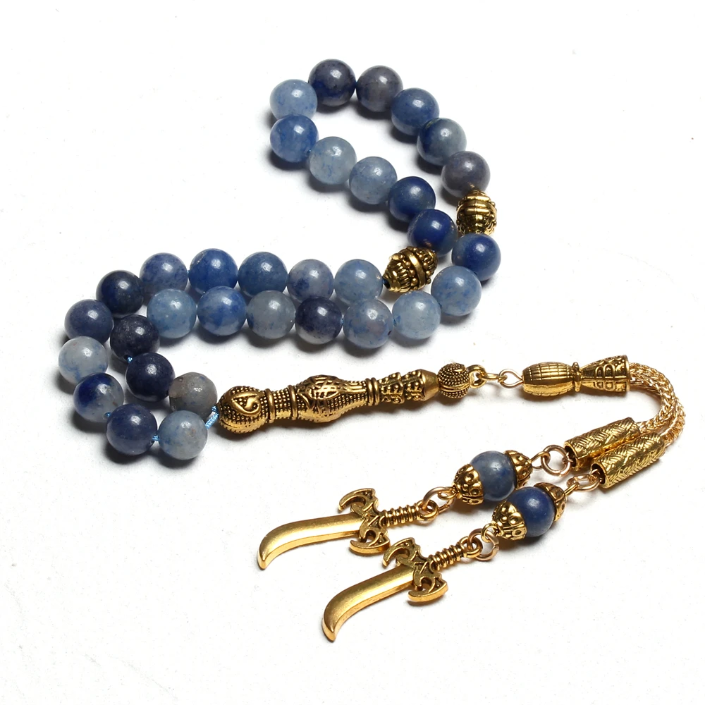 Muslim tesbih rosary misbaha natural blue aventurine stone islamic tasbih prayer beads