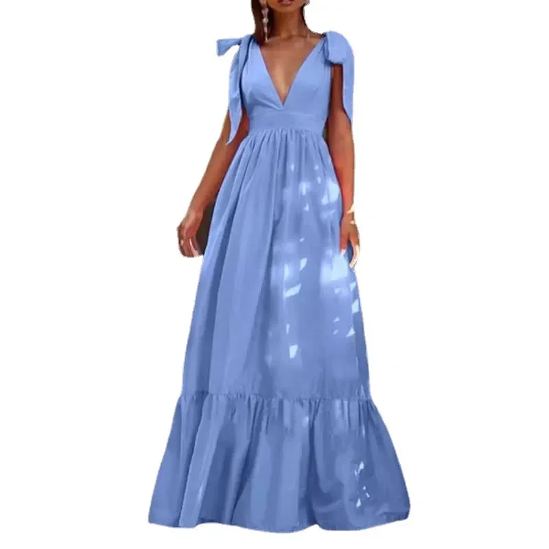 2025 primavera/verano europea y americana nuevo producto mujer cuello en V Sexy empalme chaleco con tirantes vestido del tesoro dulce y fresco