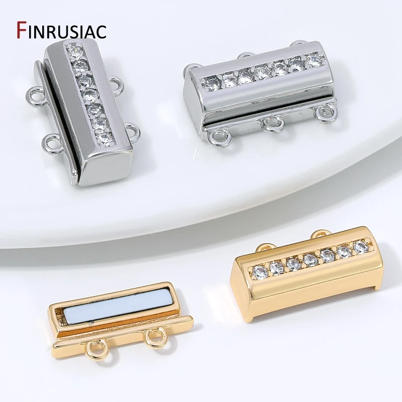 14K Gold Plated Brass Rectangular 2/3 Rows Magnetic Clasps,Zircon Layered Connector Clasps For DIY Jewelry Making Accessories image 5