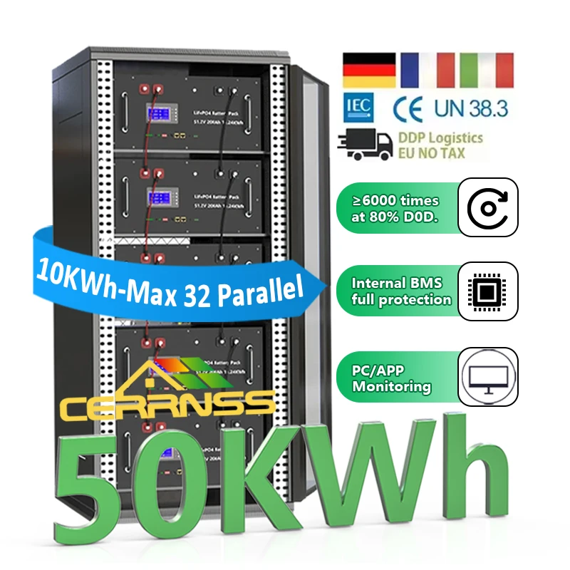 

10Year Warranty 6000 Deep Cycles 51.2V 10Kw 16S 200A BMS Home Storage Solar Lithium Ion Battery 48V 200Ah LiFePO4 Battery