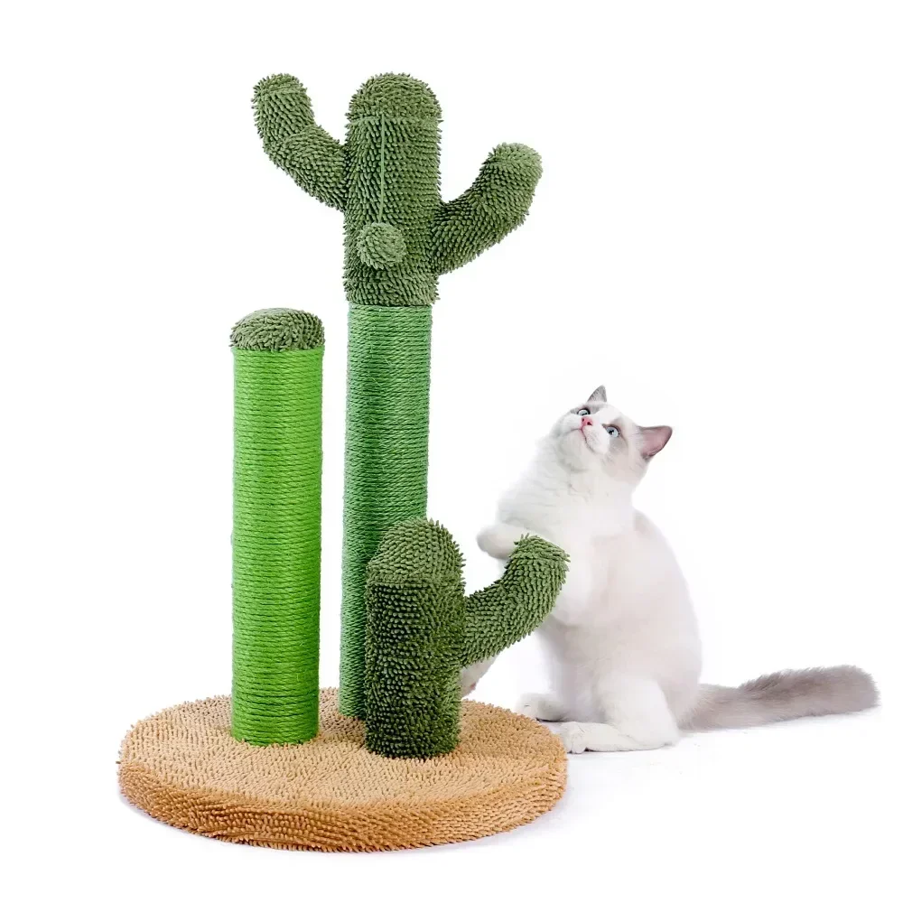 

Cat Scratching Post Cactus Cat Scratcher Featuring with 3 Scratching Poles and Interactive Dangling Ball Cat Toys