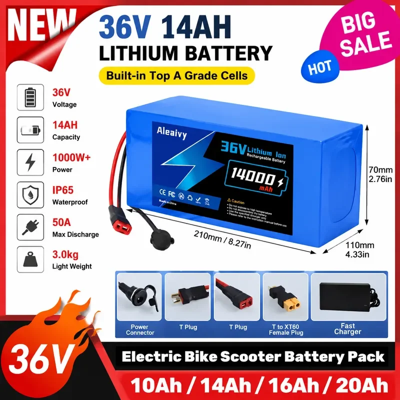 10S6P 36V 20000mAh Electric Scooter Lithium Battery Pack 18650 Cells 36V 20Ah Replacement Battery 42V Charger Compatible