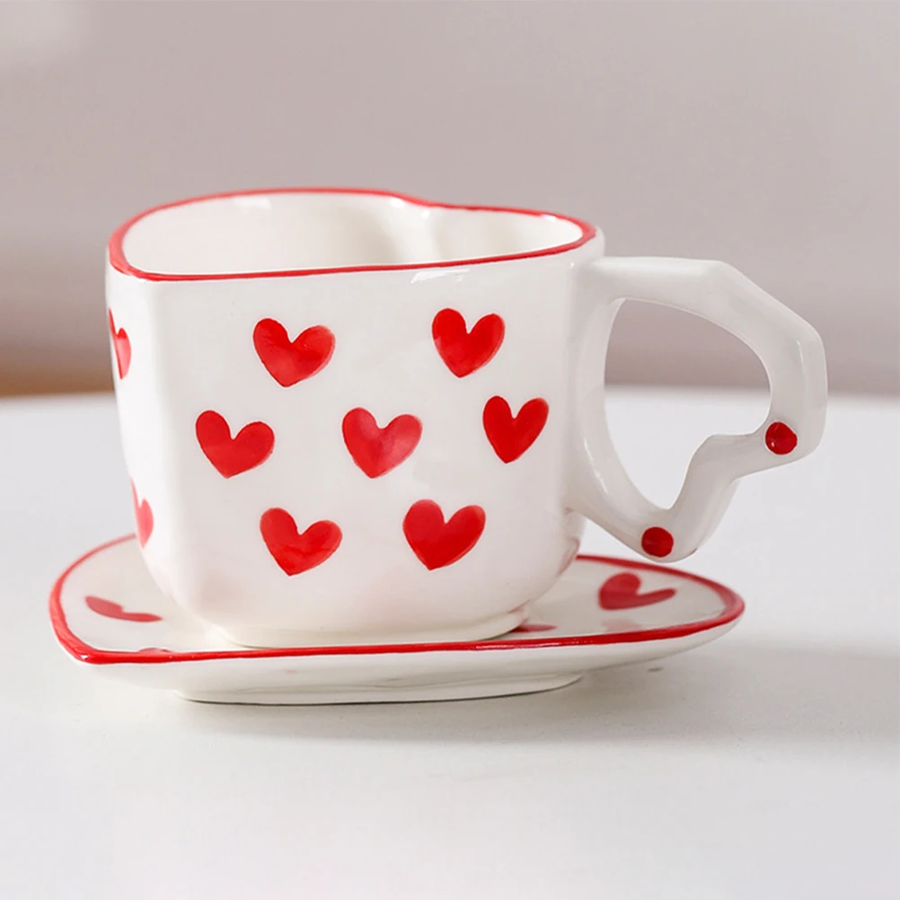 

Ceramic Coffee Cup Pink Heart Mug Set Handpainted for Tea Latte Cappuccino Drinkware Aesthetic Kitchen Home Office