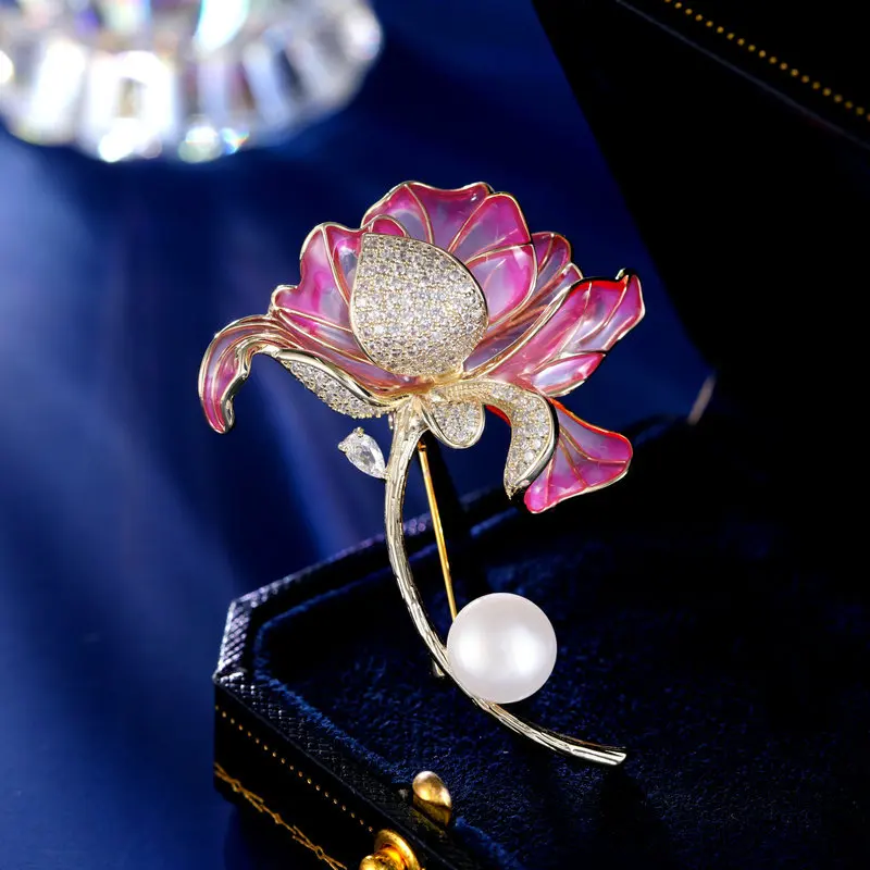 

High-end and elegant cheongsam, Hanfu accessories, cardigan, anti-leakage silk scarf buckle, oil-dripping blue lotus brooch