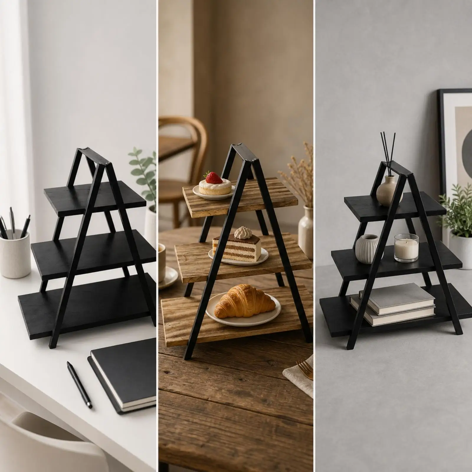 Modern Ladder Shaped Kitchen Storage Shelf Rack with Wooden Shelves for Tabletop Desk Organization