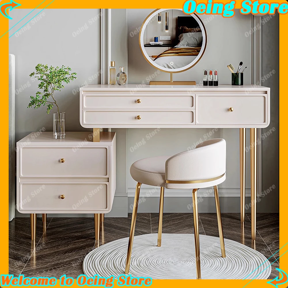 

Led Light Mirror Dressing Table Bedroom Modern Luxury White Dressing Table Storage Drawers Tocador Maquillaje Furnitures