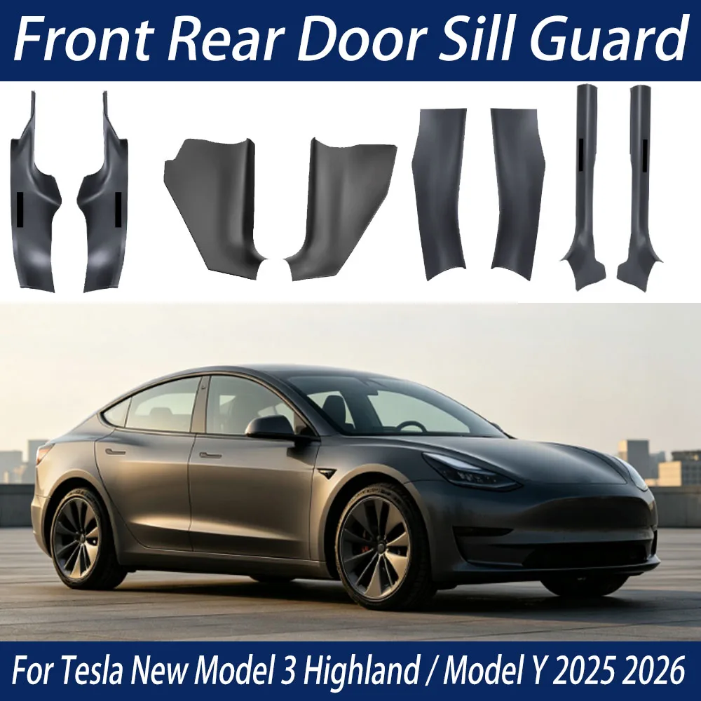 Front Rear Door Sill Guard for Tesla New Model 3 Highland / Model Y 2025 2026 Anti Scratch Threshold Strips Interior Accessories