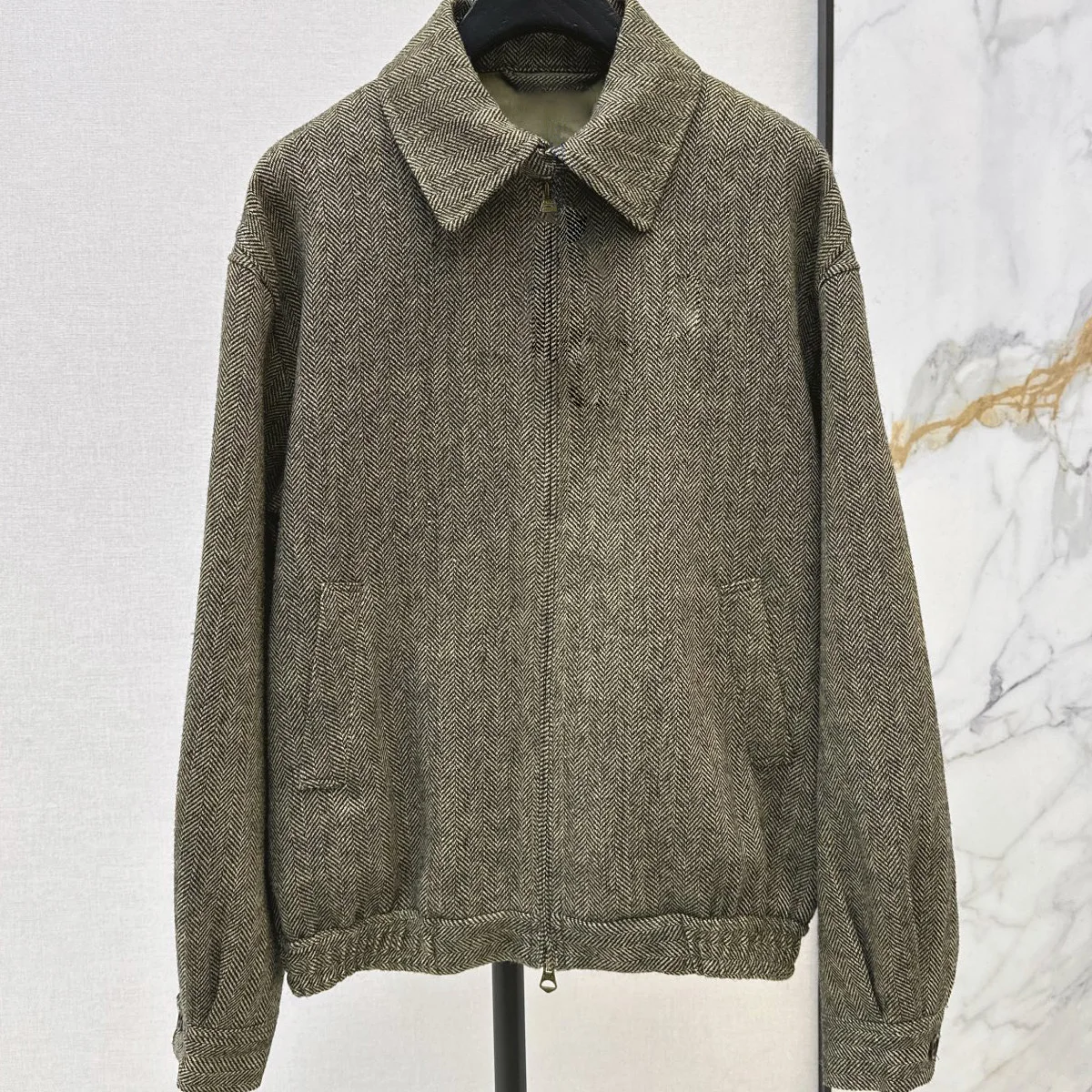 High Quality Women Herringbone Lapel Short Wool Blend Jacket, Zip Up Long Sleeve Outerwear lyt261016201