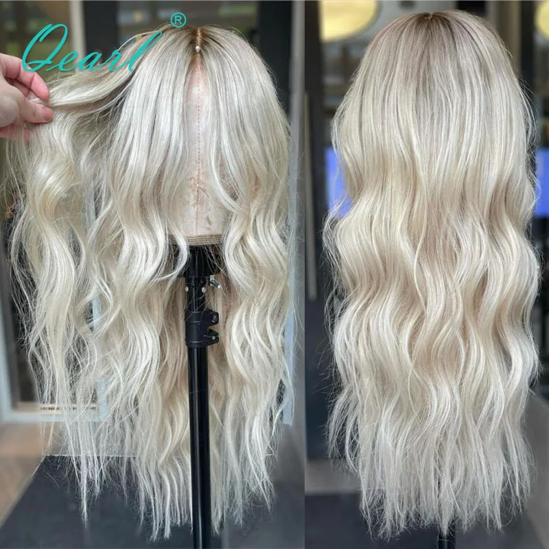 Human Women Hair Wigs Loose Body Wave Ombre Ash Blonde 13x6 Lace Frontal Wig Sale Icy White Shadow Lace Wig 180% Glueless Qearl