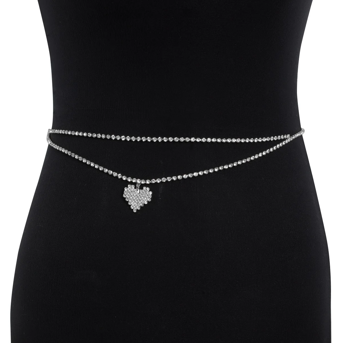 Modieuze Hartvormige Sexy Stijl Dubbeldeks Strass Tailleketen Straatfotografie Dames Lichaamsketting Sieraden