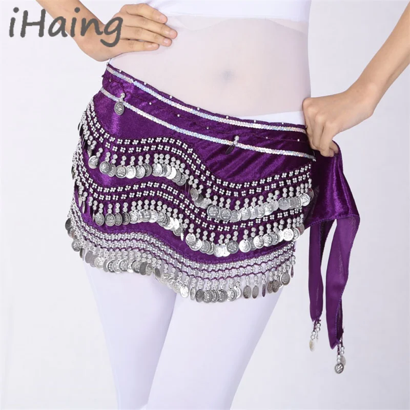 Women Sequins Coins Belly Dance Hip Scarf Stage Performance Carnival Rave Belt Party Waist Chain Wrap Mini Skirt Indain Costume