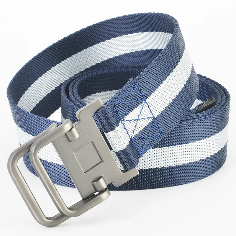 New Double Loop Buckle Canvas Belt Men\'s Cargo Pants Training Belt Students Korean Version Versatile Jeans Belt Women