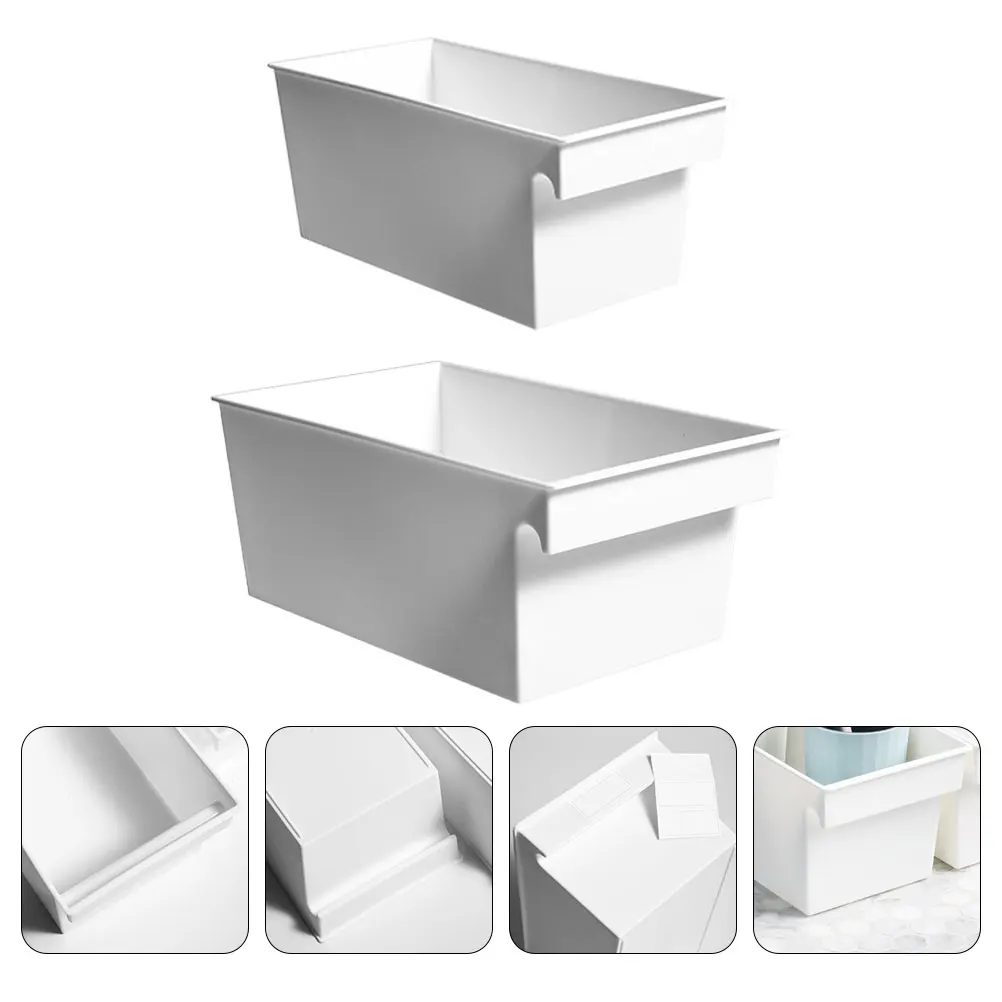 

2Pcs Sorting Storage Box Label Storage Case Size White Reusable Household Kitchen Bathroom Organizer