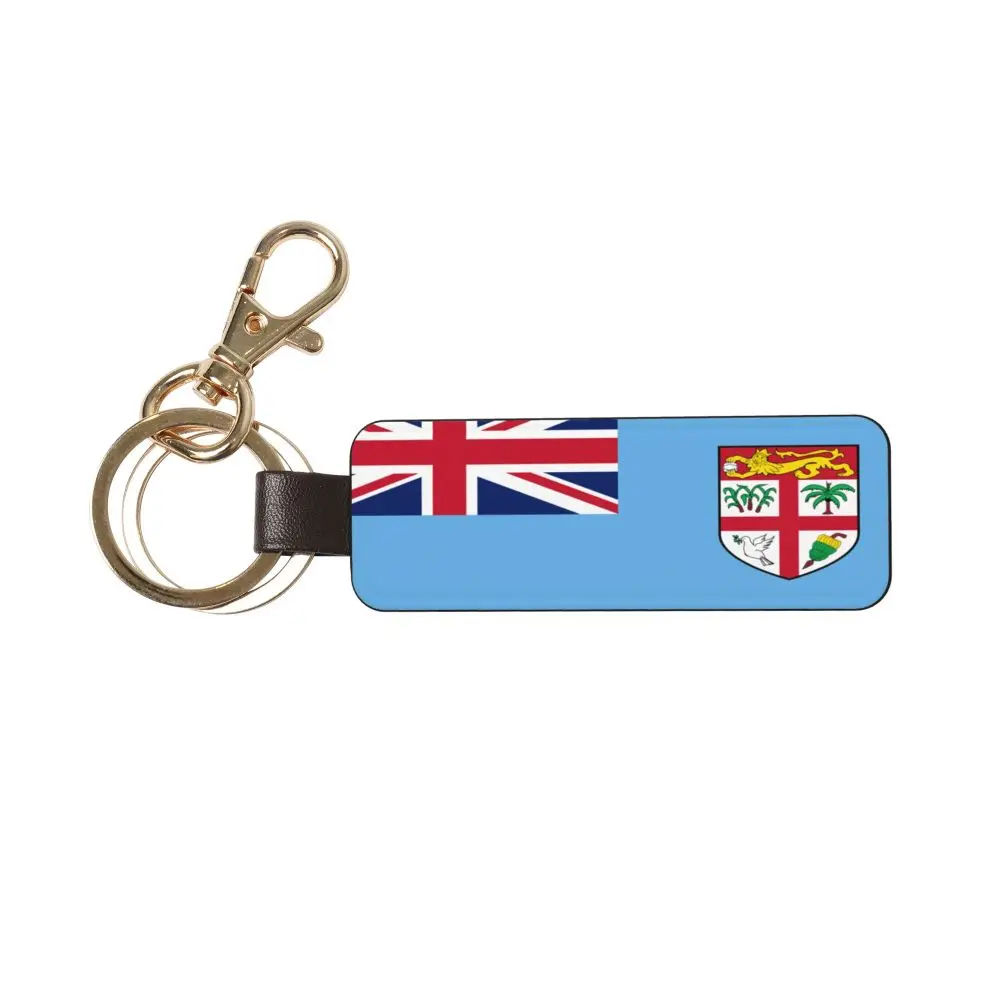 Fiji Flag  Genuine Leather Car Keychain Universal Key Fob Keychain  Leather Key Chain Holder for Men and Women