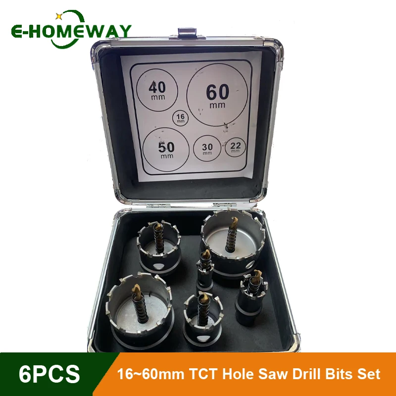 

16-60mm Titanium Plating TCT Hole Saw Drill Bit 6pcs-Sets Alloy Carbide Cobalt Steel Cutter Stainless Steel Plate Iron Metal