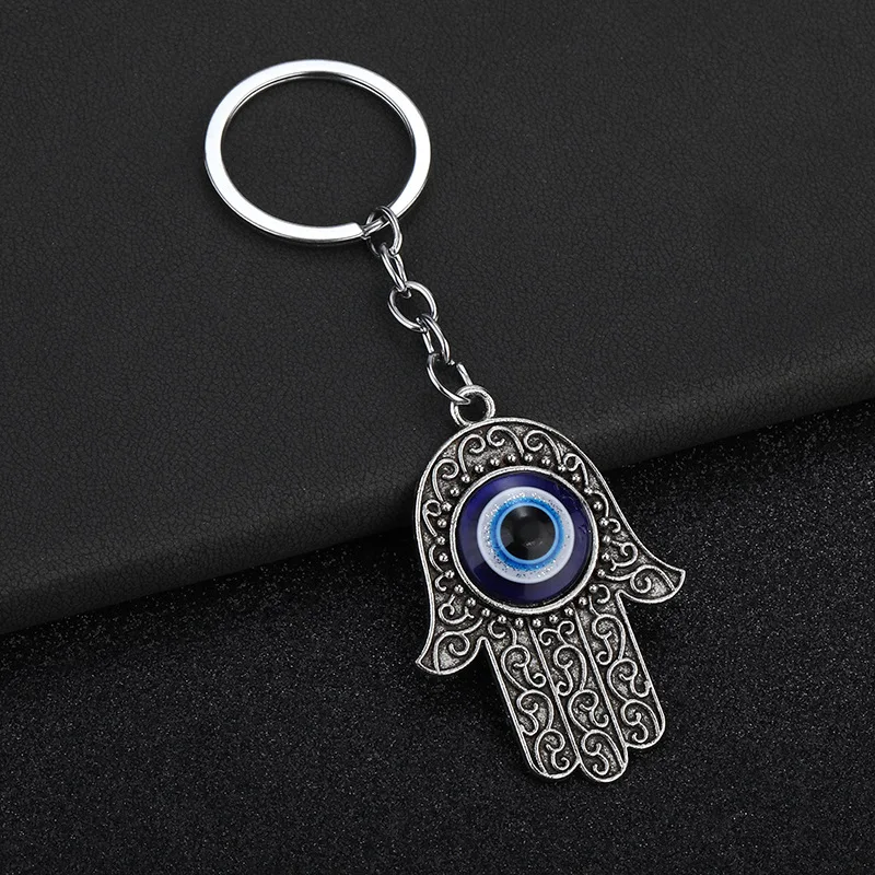 Alloy Evil eye Alloy Fatima Hand Metal Keychain Modification Blue Eyes Key Ring Pendant Car Key Buckle Gifts Auto Parts