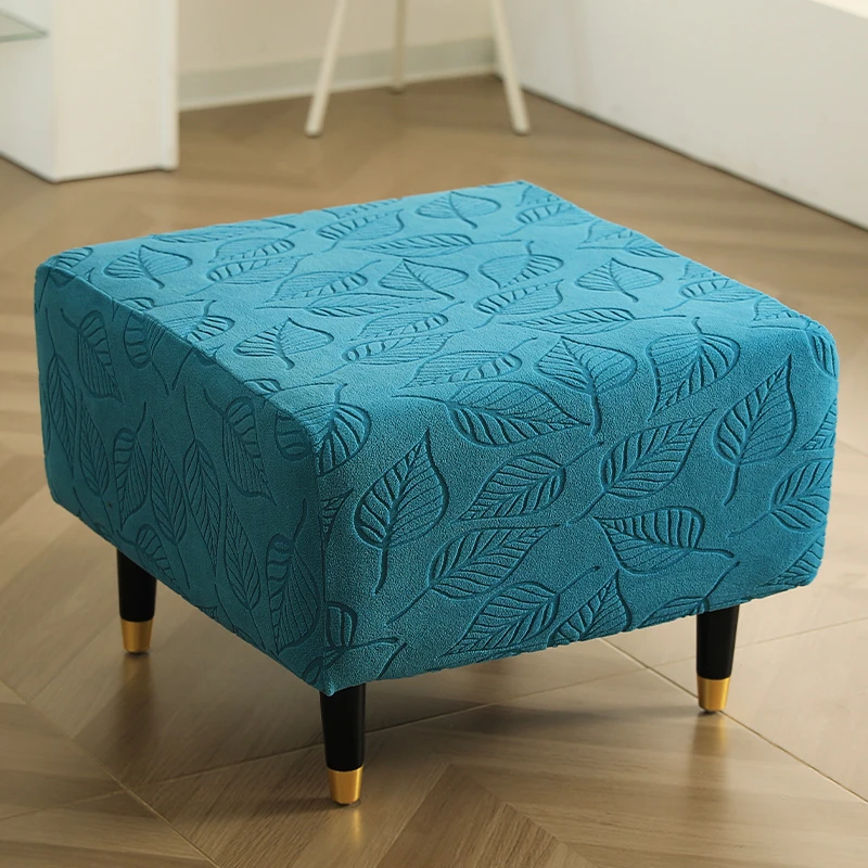 

Stretch Jacquard Velvet Square Ottoman Cover Soft Elastic Footstool Cover Low Stool Cover Living Room Furniture Protector Case