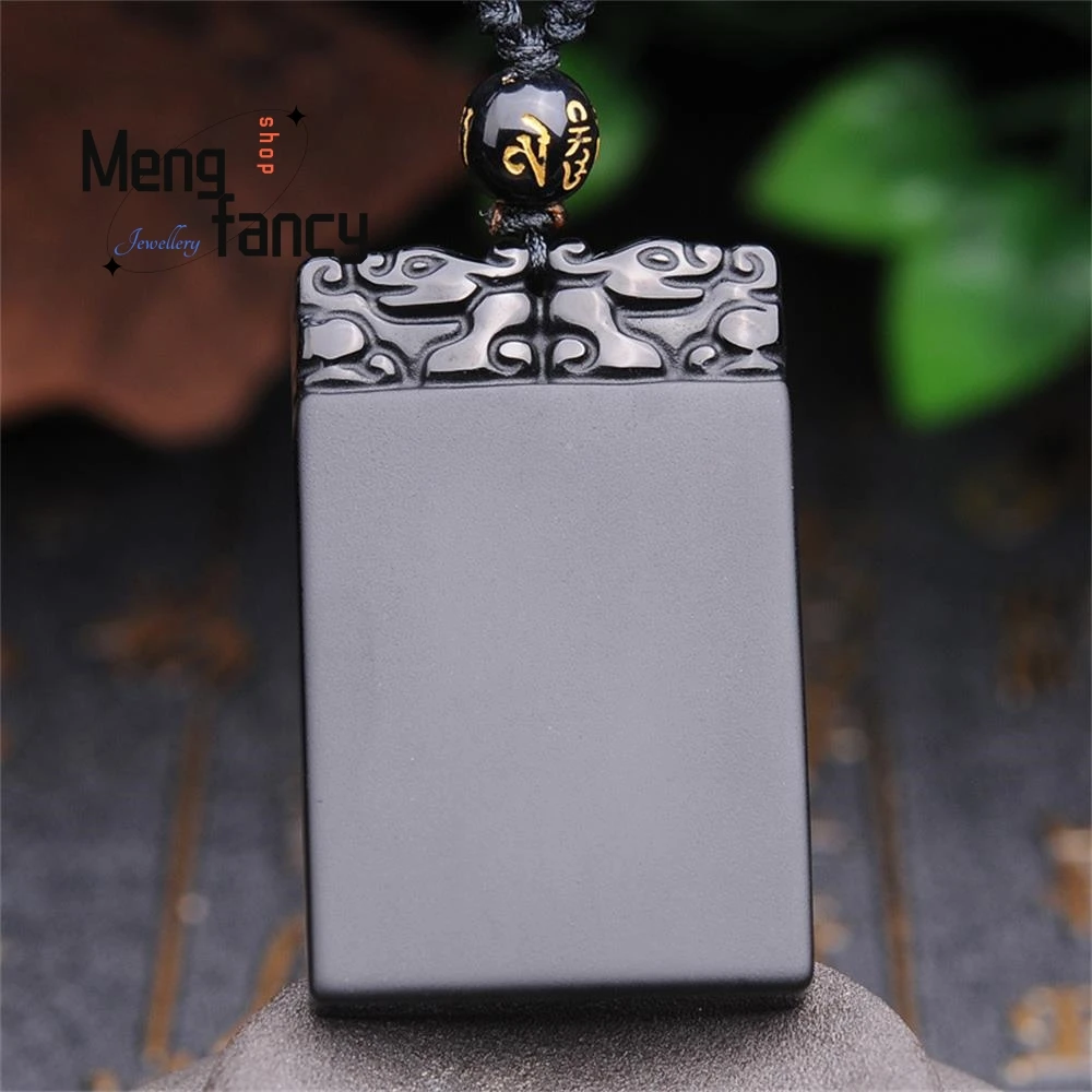 

Natural Obsidian Frosted Ping An WuShi Sign Pendant Simple Exquisite Fashion Luxury Jewelry Best Selling Handicraft Holiday Gift