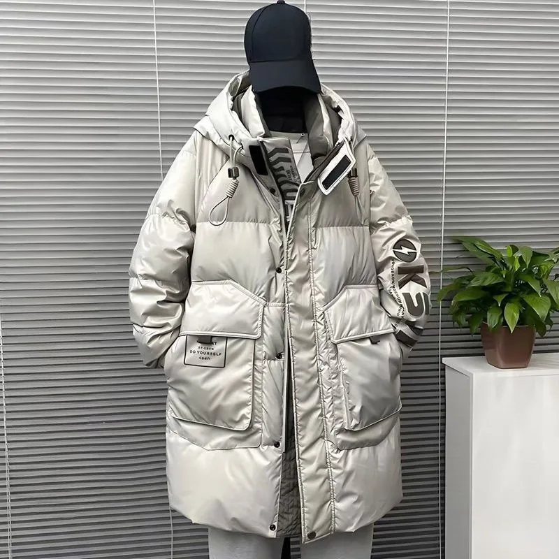 

High-end Down Jacket Mid-length Men's Winter New Trendy Brand, Cool and Thickened White Duck Down Jacket Teenagers Fashion Warm