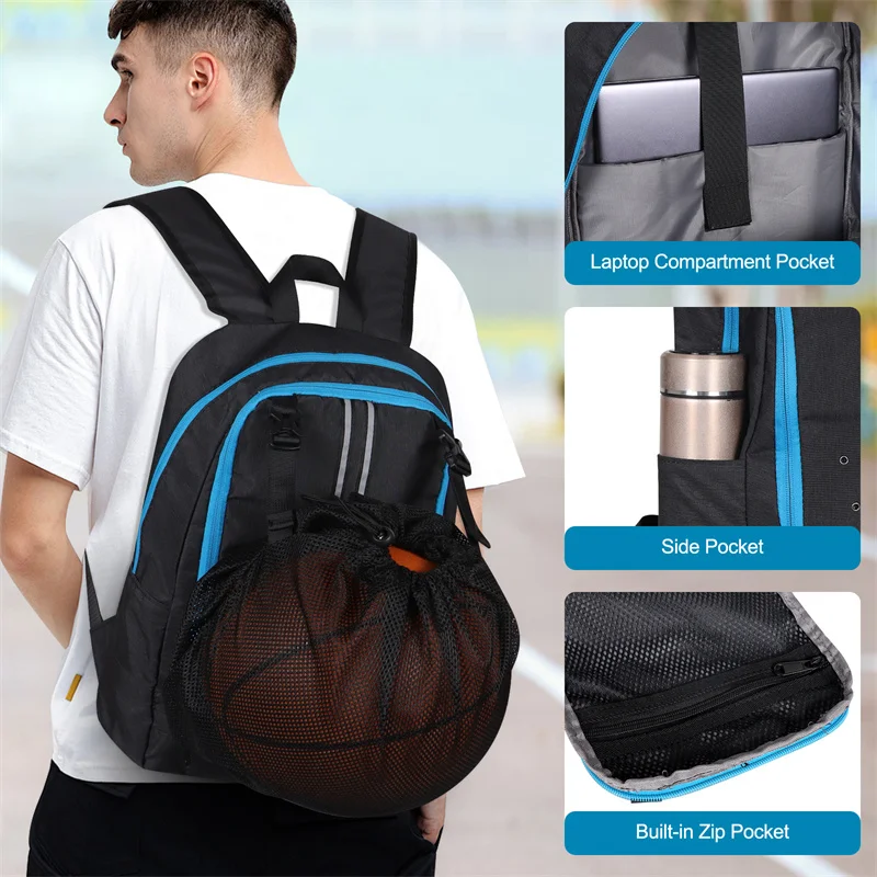 Sports Basketball Backpack With Ball Mesh Pocket Laptop Compartment Oxford Cloth Travel Rucksack For Gym Training Daily Commute