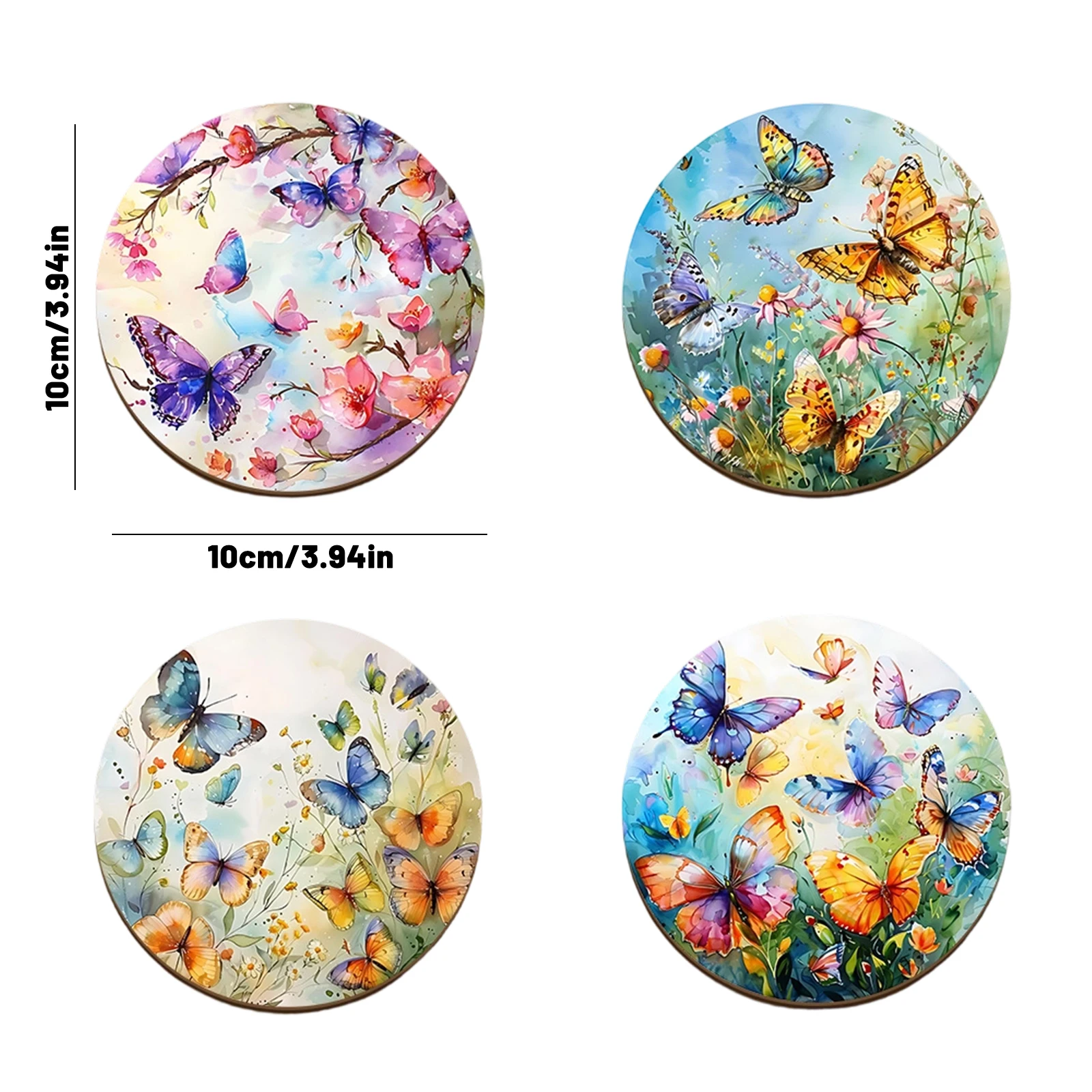 4Pcs Wooden 2D Coaster Set Heat‑Resistant Anti-slip Wood Coffee Cup Coasters Tabletop Placemat for Home Kitchen Table Decor Gift