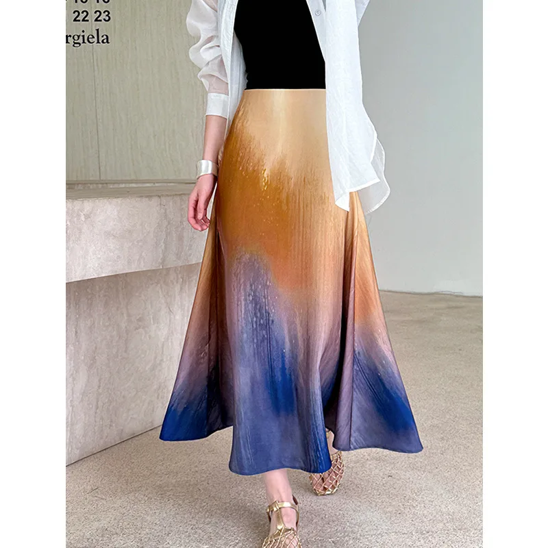 

Summer new women's skirt, gradient blending mid length skirt for women, slimming and flowing, casual style 2025 new