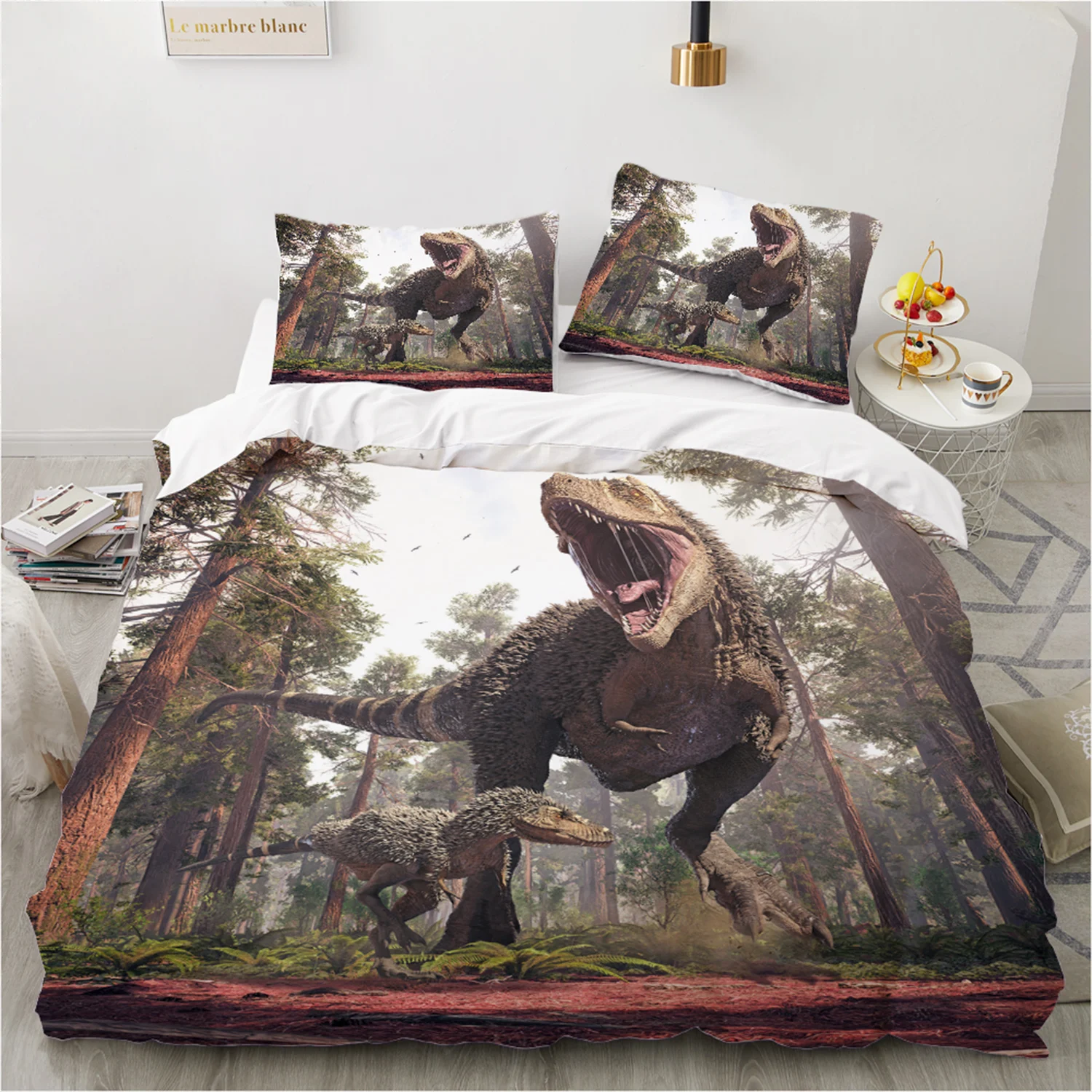 

Cartoon T-Rex Duvet Cover Set 140x200 240x220cm - Boys Bedding Set with Pillowcases Soft Fiber Bed Linen for Kids Youth