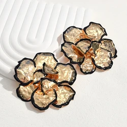 Fashion Metal Drops Oil Flower Big Stud Earrings for Women Exaggerated Gold Color Large Floral Earrings Jewelry Gifts