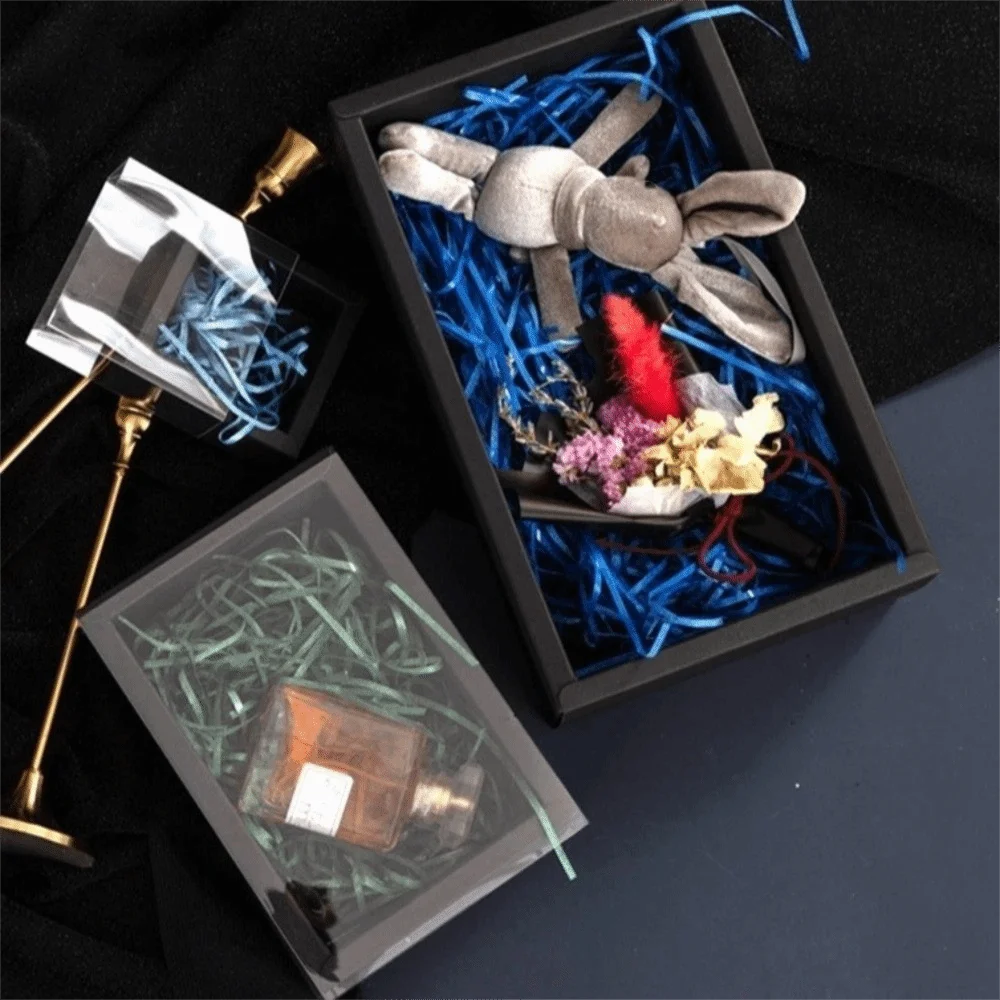 

10PCS/SET Practical Clear Window Kraft Gift Box Reusable Foldable Drawer Gift Box Hardcore DIY Packaging Box Festival Present