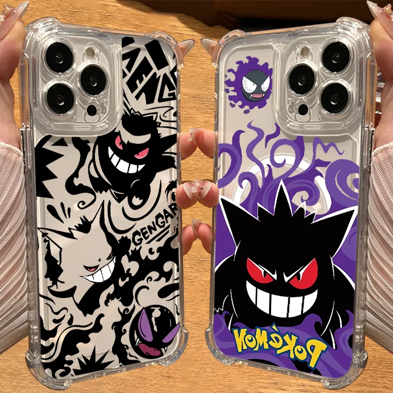 

Anime Gengar For iPhone 16E 16 15 14 13 12 11 mini Pro Max Plus Four Corners Anti-Fall Transparent Phone Case