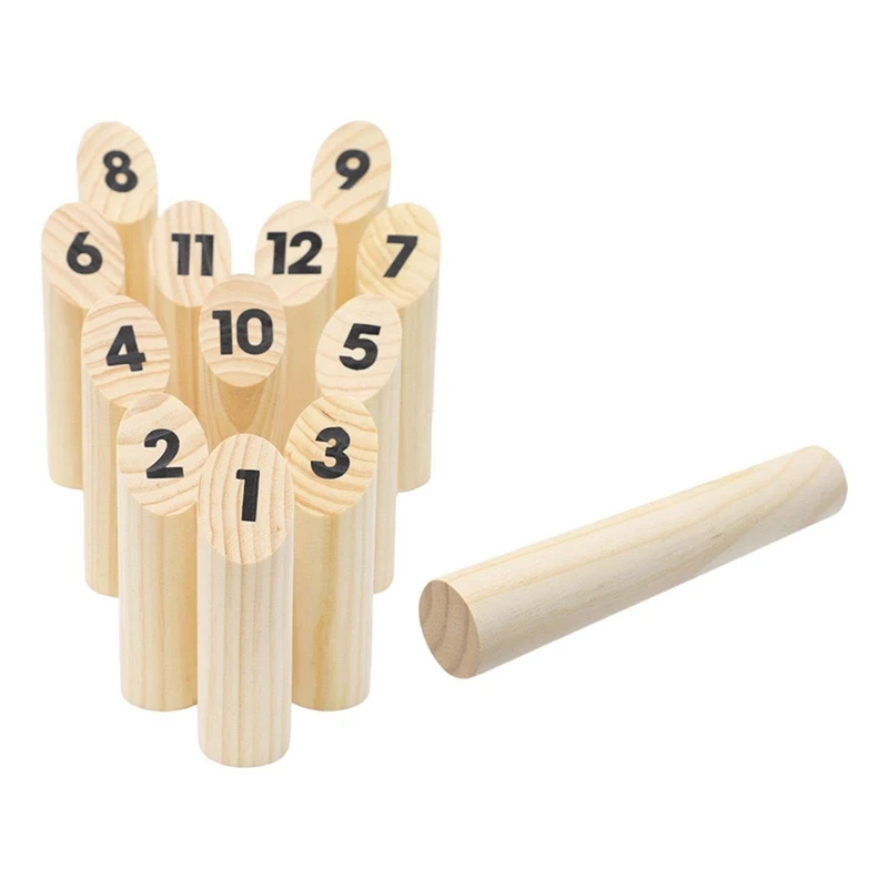 Wooden Numbered Block Tossing Game Throw Bowling Throwing Scatter Family Game Yard Game Set For Party Playground