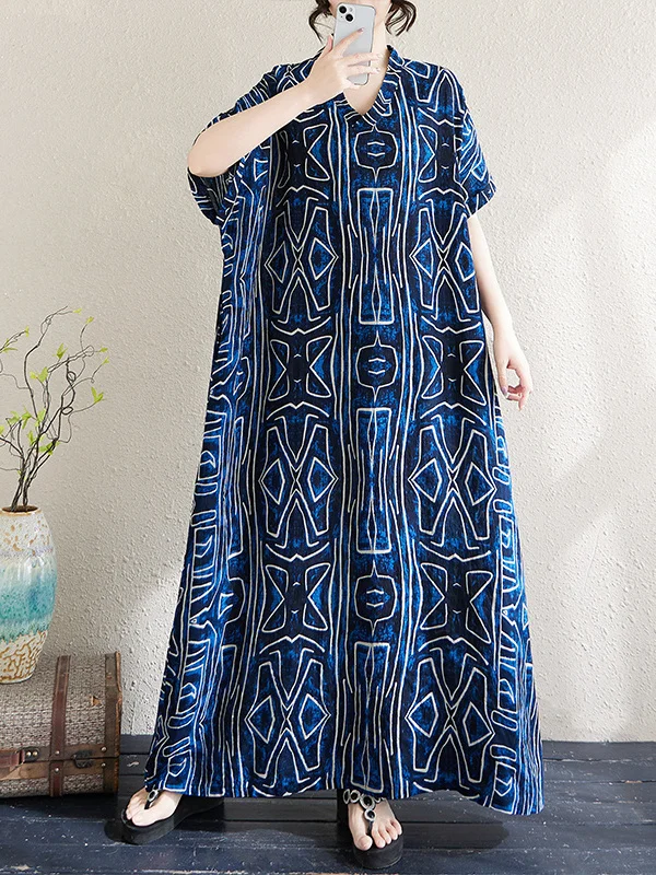 Letnia, luźna sukienka dla mamy, z dekoltem w serek, długa spódnica dla kobiet w średnim wieku, codzienna sukienka na wakacje.