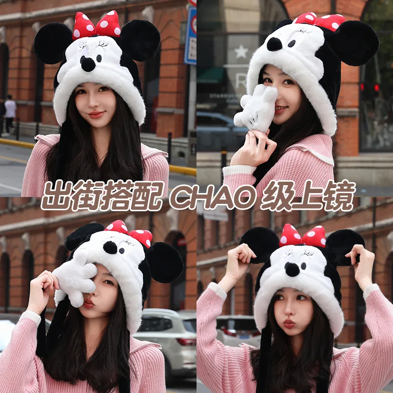 Kawaii Winter Warm Plush Hat Minnie Mickey Mouse Figure Soft Cap For Adults Christmas Gifts