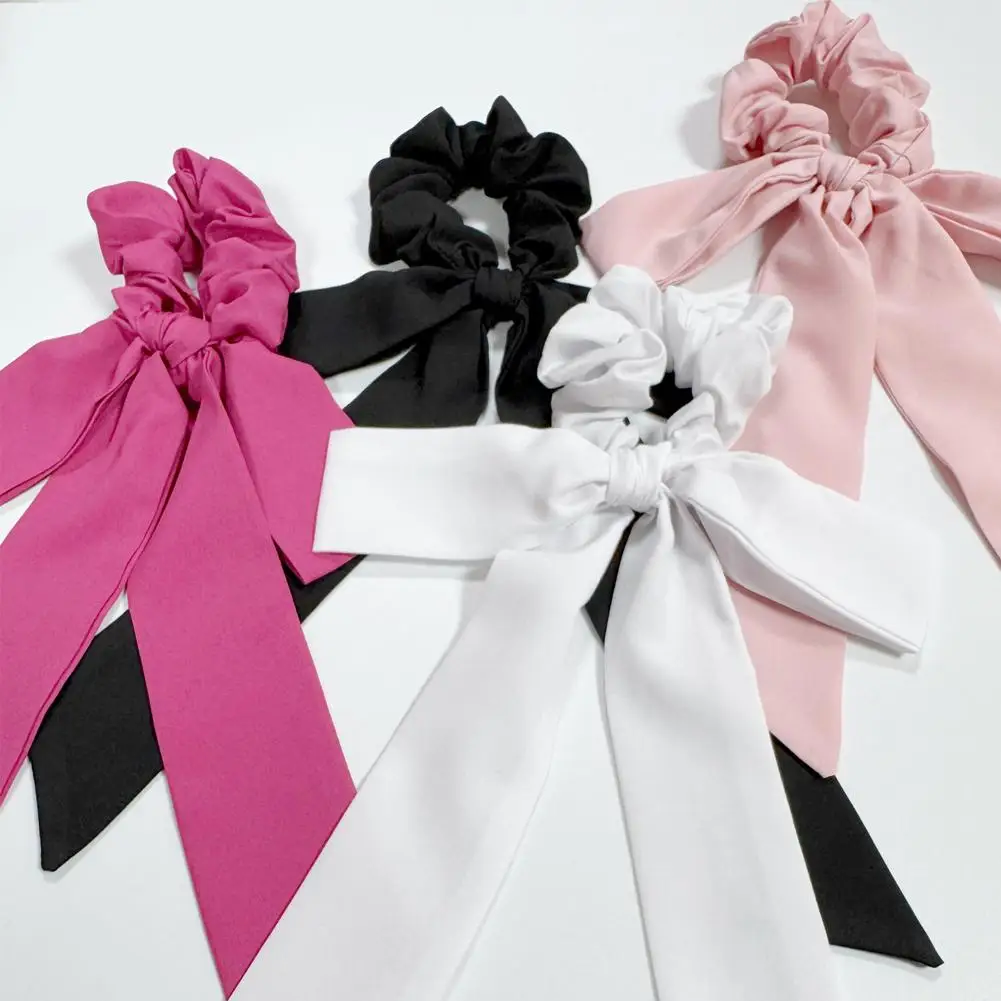 Élastique à cheveux en satin lisse avec nœud, chouchou tendance pour queue de cheval, accessoire de mode pour l'entraînement et le quotidien