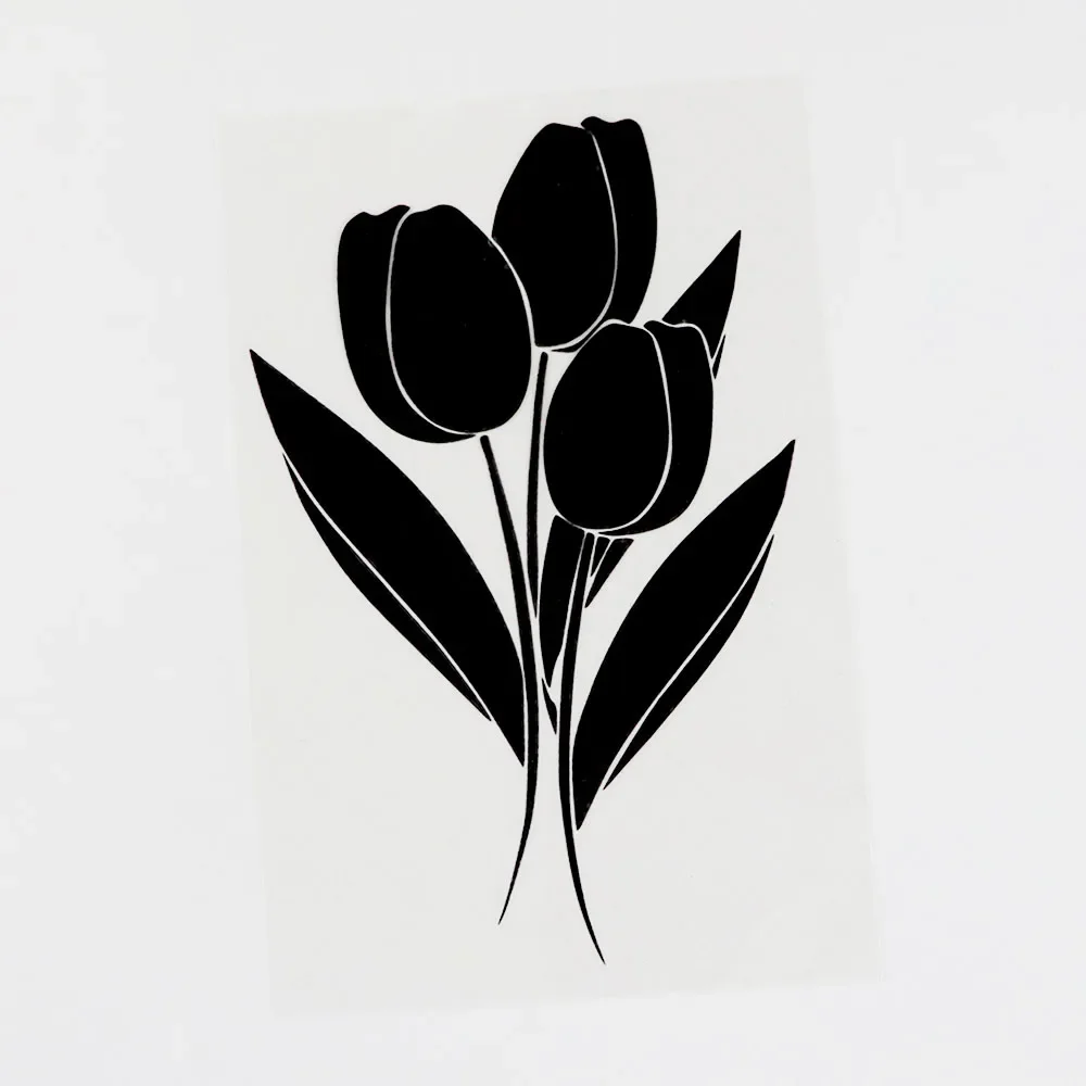 Schwarz/silber hübsche Pflanze Blume Tulpen Vinyl Auto Aufkleber Aufkleber Abdeckung Kratzer 10,3 cm × 16,4 cm