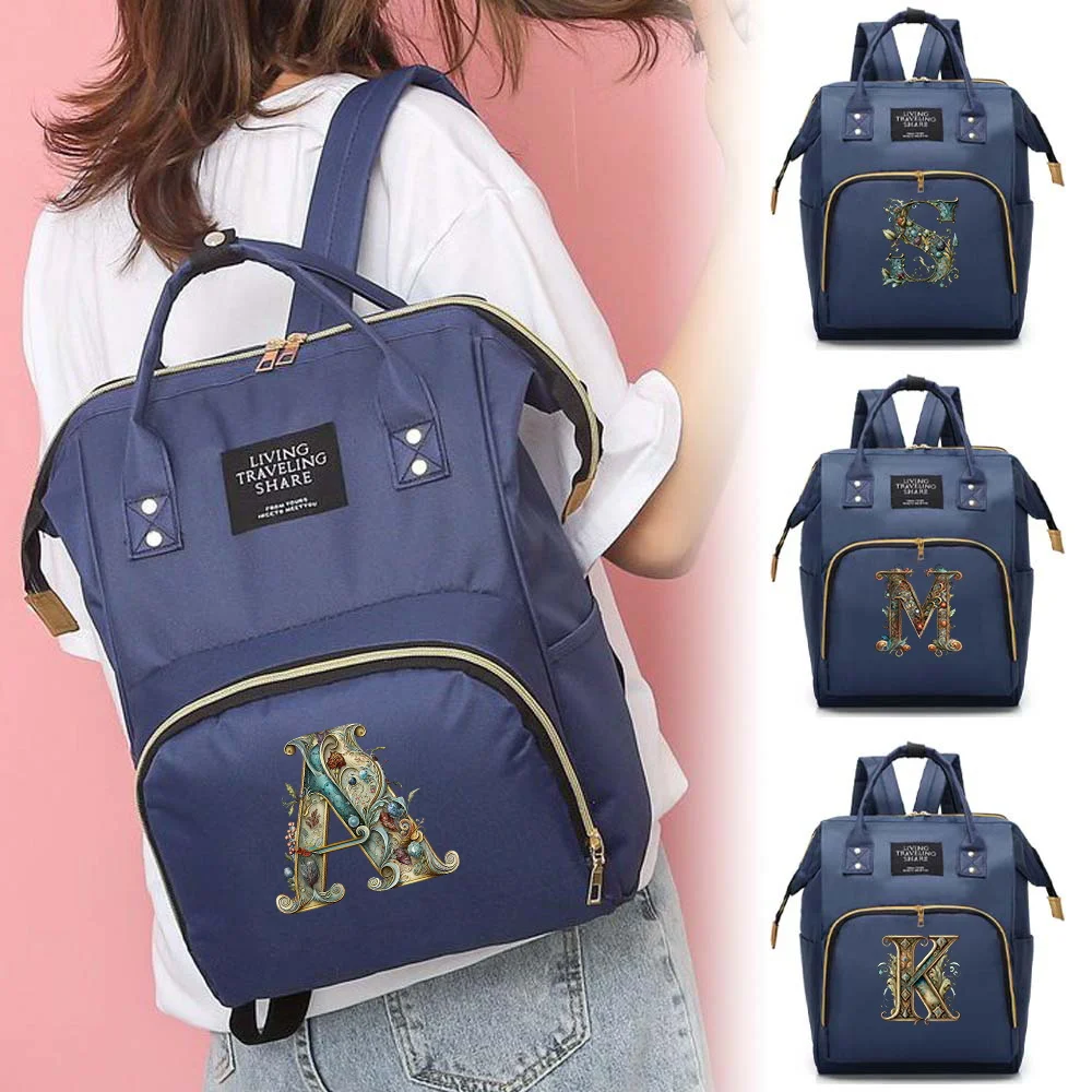 

Large Capacity Mommy Backpack Convenient Bottle Nursing Bags Graphic Letter Series Diaper Bag Travel Essentials Nappy Organize