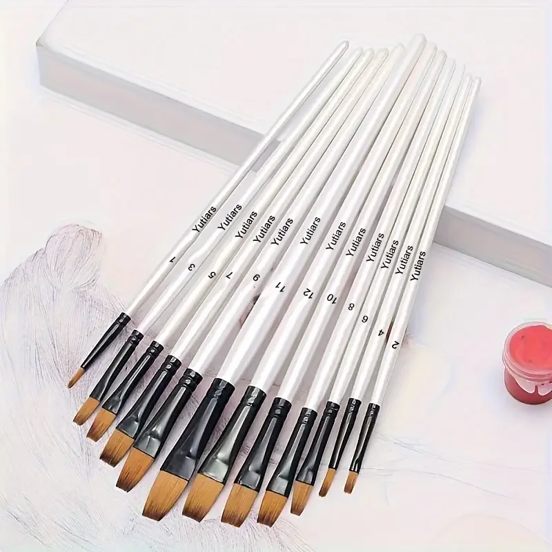

Набор кистей для акриловой краски, 12 шт. профессиональных художественных кистей для акриловой акварельной живописи маслом, дизайна ногтей для лица и тела, ремесла