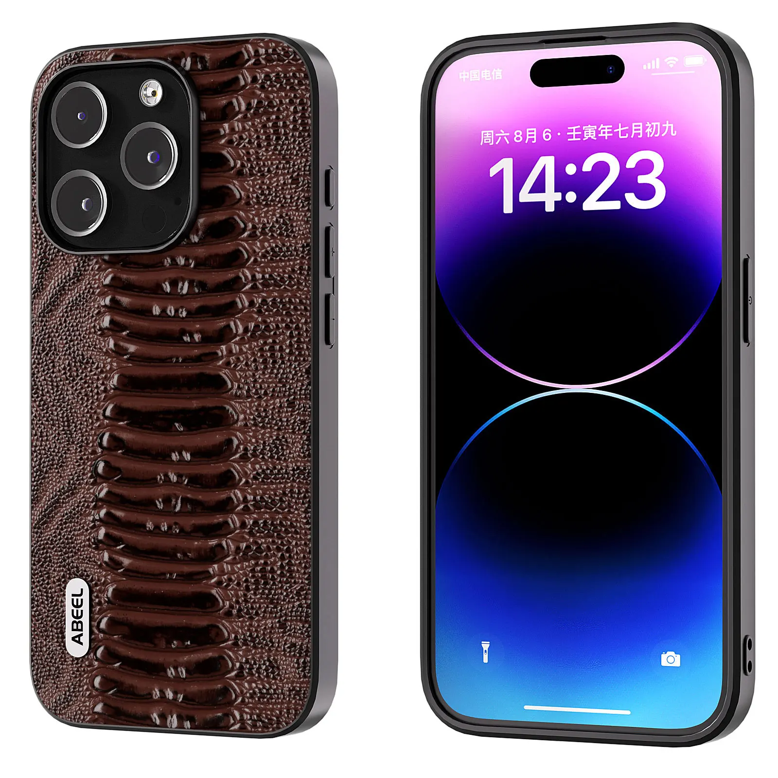 Capa de couro genuíno ABEEL WeiLou Series, capa robusta para iPhone 15 Pro Max, 7G, 8G, XR, XS Max, 11 Pro, 12, 13 Mini, 14 Plus