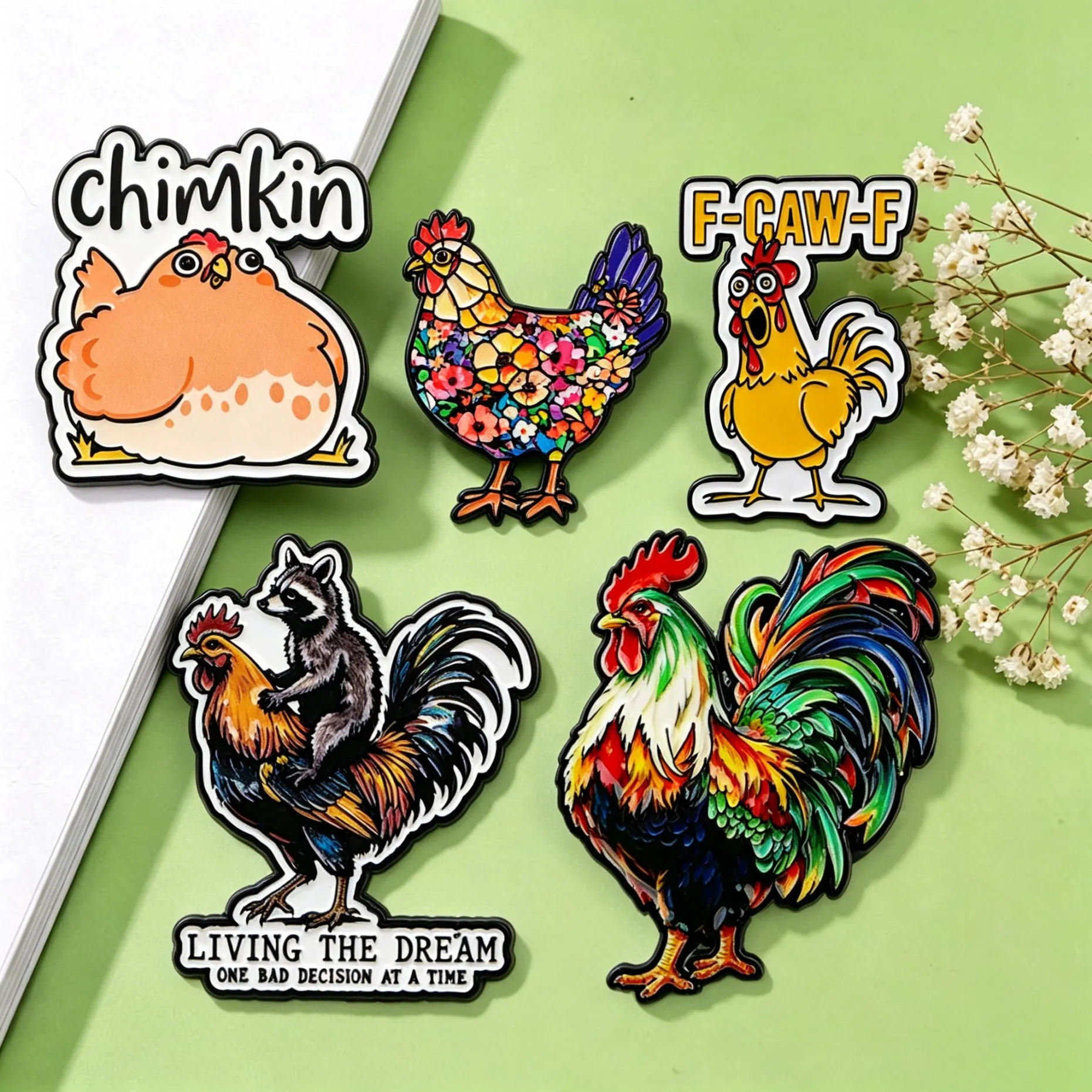 

Colorful Rooster Enamel Pins Chicken Brooches Badges for Backpacks Jackets Hats Retro Collection Gifts Cosplay Accessories